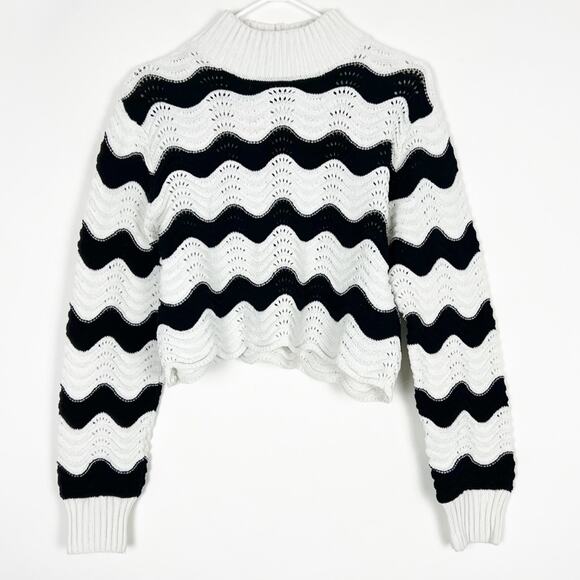 Zara Striped Mock Neck Cropped Sweater Size Large - Picture 2 of 4